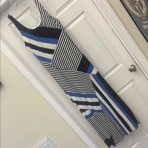 AB Studio Striped Dress in Black, White, and Blue